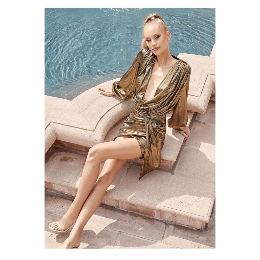 House Of CB London ALVONA
Metallic Bronze Drape Mini Dress Size S - Picture 11 of 11